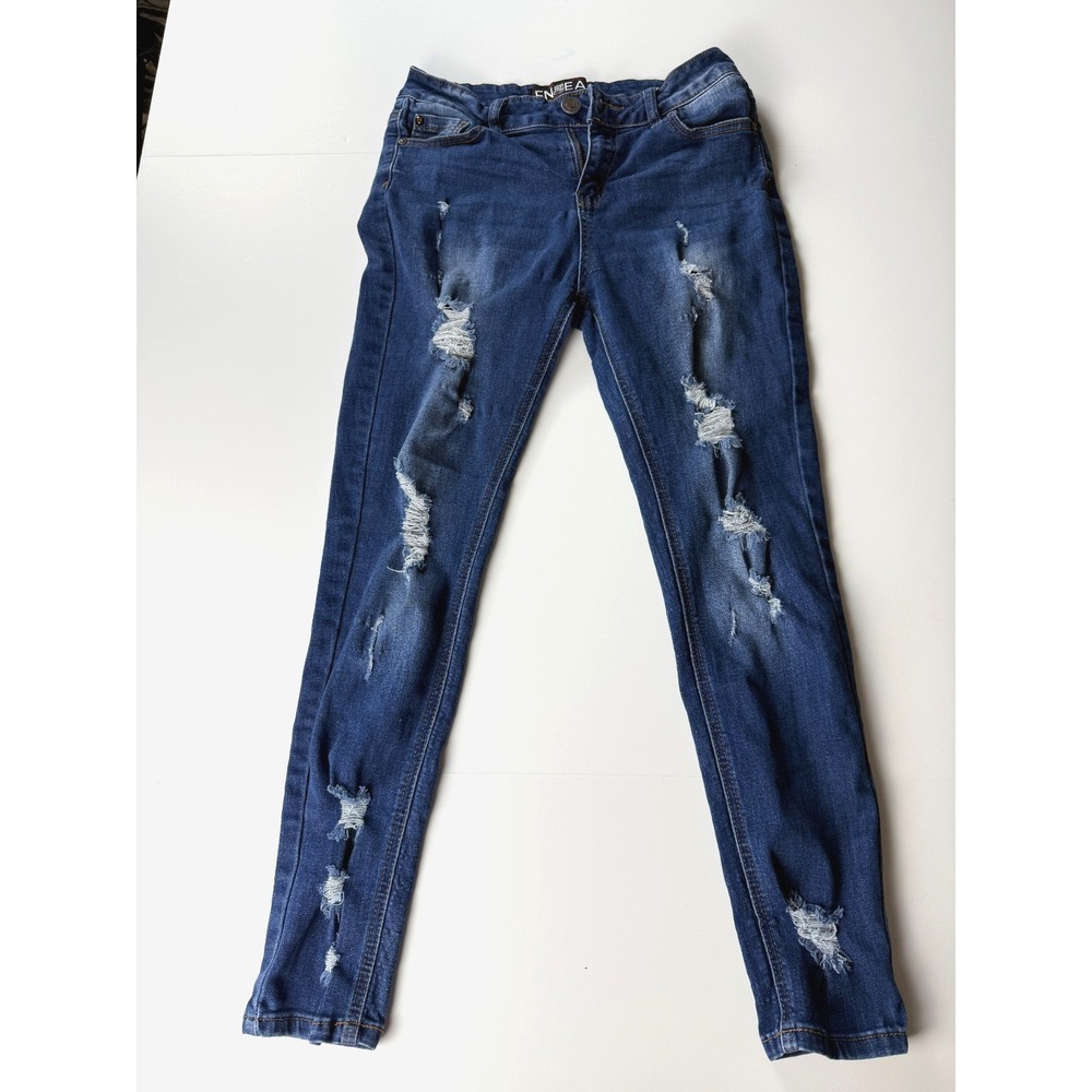 ENJEAN Women's Distressed Skinny Jeans Blue Stretch Size 9